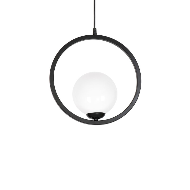 Suspension BOSTON 3 cercles métal noir alignés boules blanches E14 hauteur réglable Design chic 