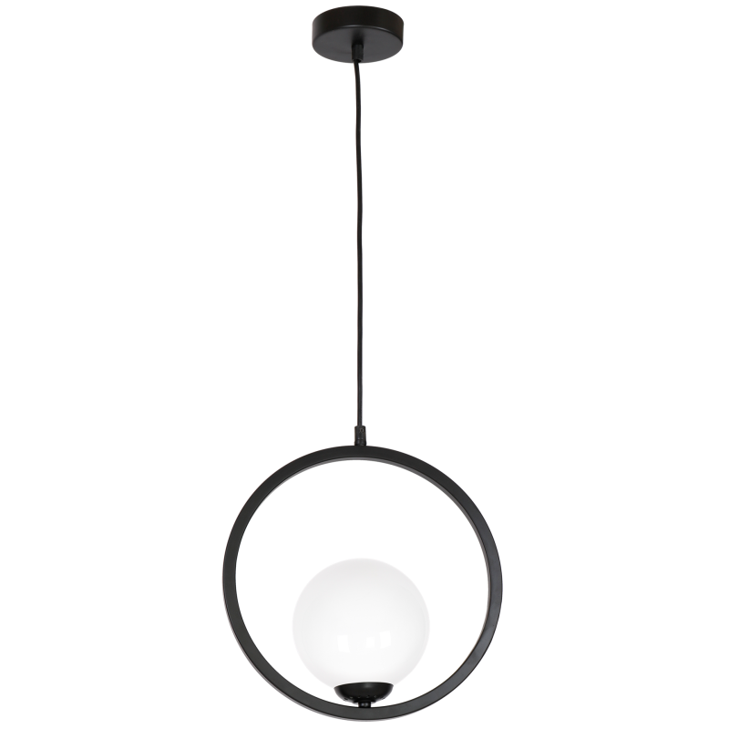 Suspension BOSTON 3 cercles métal noir alignés boules blanches E14 hauteur réglable Design chic 