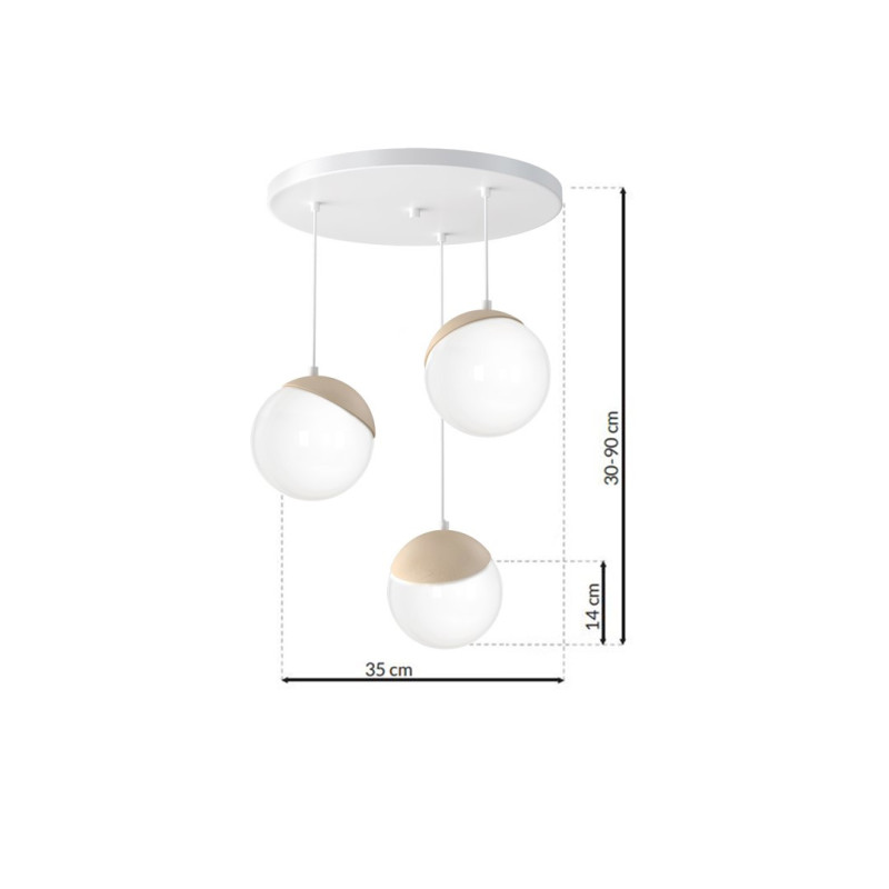 Suspension SPARTA 3 boules bois et verre blanc E14 base ronde métal blanc Design chic 