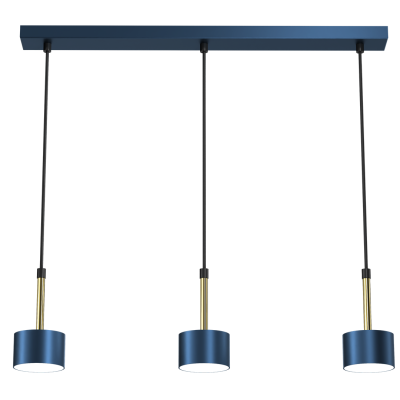 Suspension ARENA 3 abat-jour cylindriques métal bleu et doré base ronde GX53 Design chic 