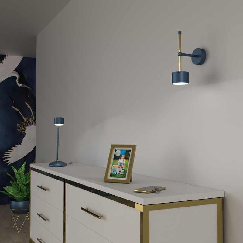 Applique murale ARENA abat-jour cylindrique métal bleu et doré GX53 Design chic 