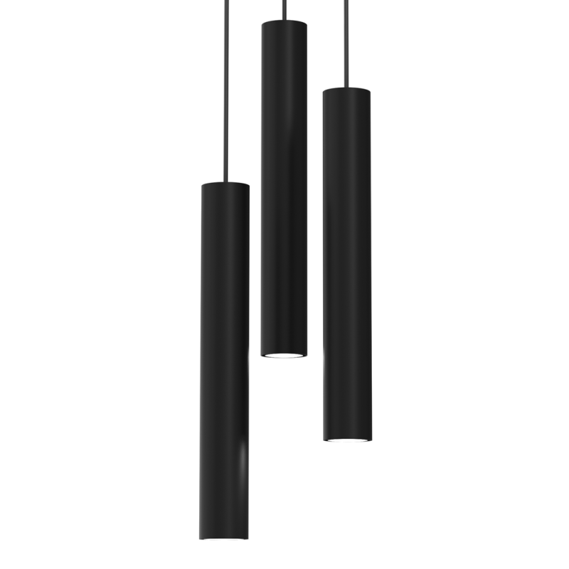 Suspension HUDSON 3 tubes métal noir base ronde GU10 Minimaliste 