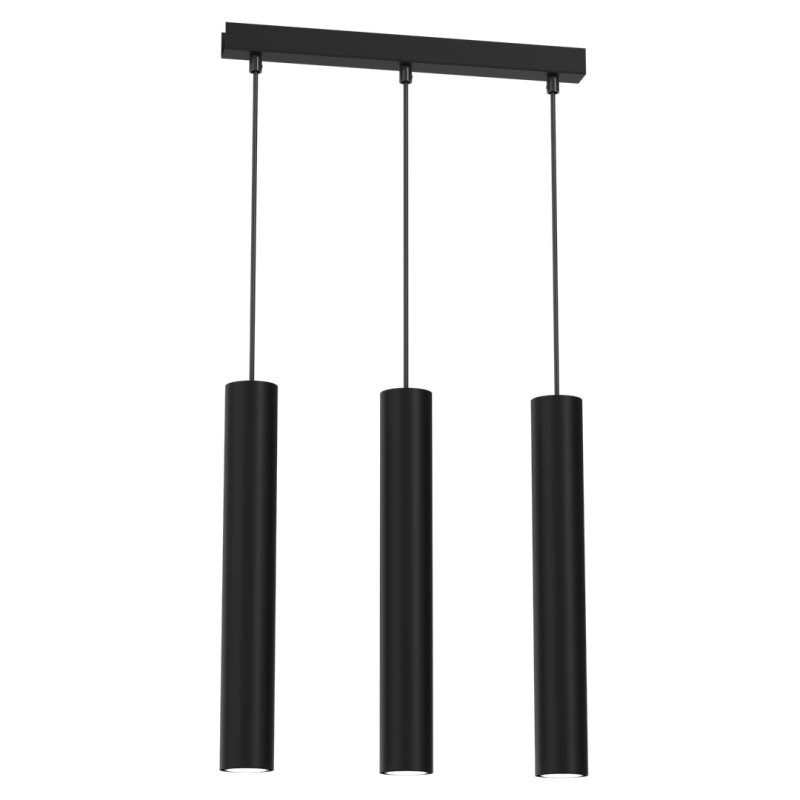 Suspension HUDSON 3 tubes métal noir alignés GU10 Minimaliste 