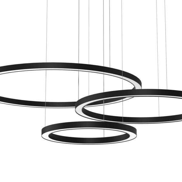 Suspension GALAXIA 3 cercles lumineux noir horizonta LED blanc chaud 3500k 5100Lm 85W Design chic 