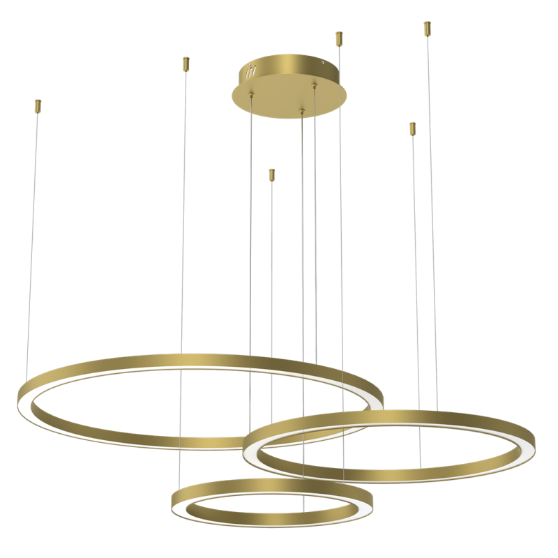 Suspension GALAXIA 3 cercles lumineux doré horizonta LED blanc chaud 3500k 5100Lm 85W Design chic 