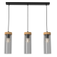 Suspension ELICA 3 tubes verre fumé détail bois E27 base métal noir Industriel 