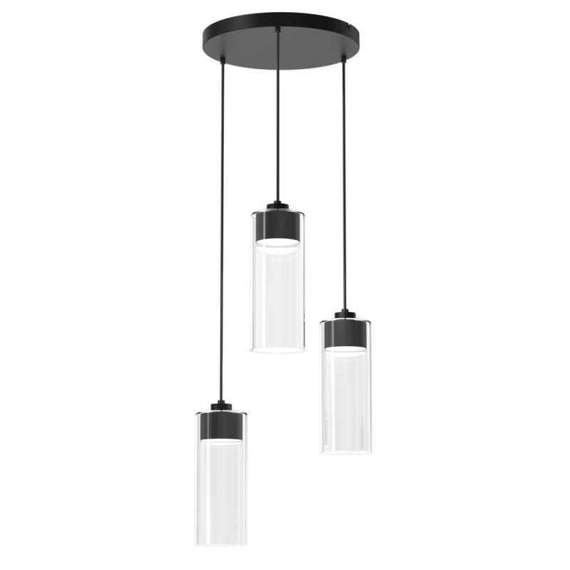 Suspension CLARISSA 3 abat-jour verre douille noir GX53 base ronde métal Industriel 