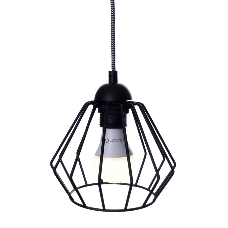 Suspension JEWEL abat-jour cage fil métallique noir courbé en forme de cloche E27 Bohème 