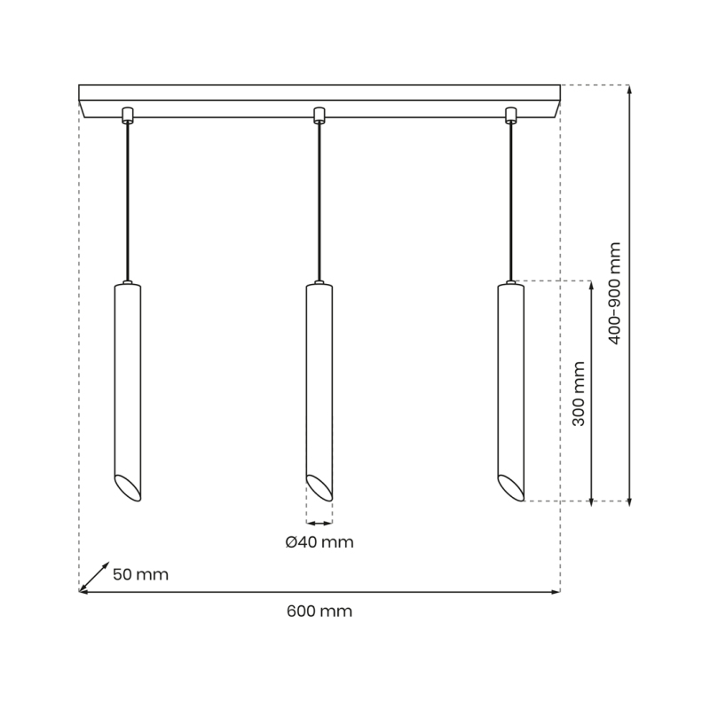 Suspension CORTE 3 tubes métal noir alignés GU10 Minimaliste 