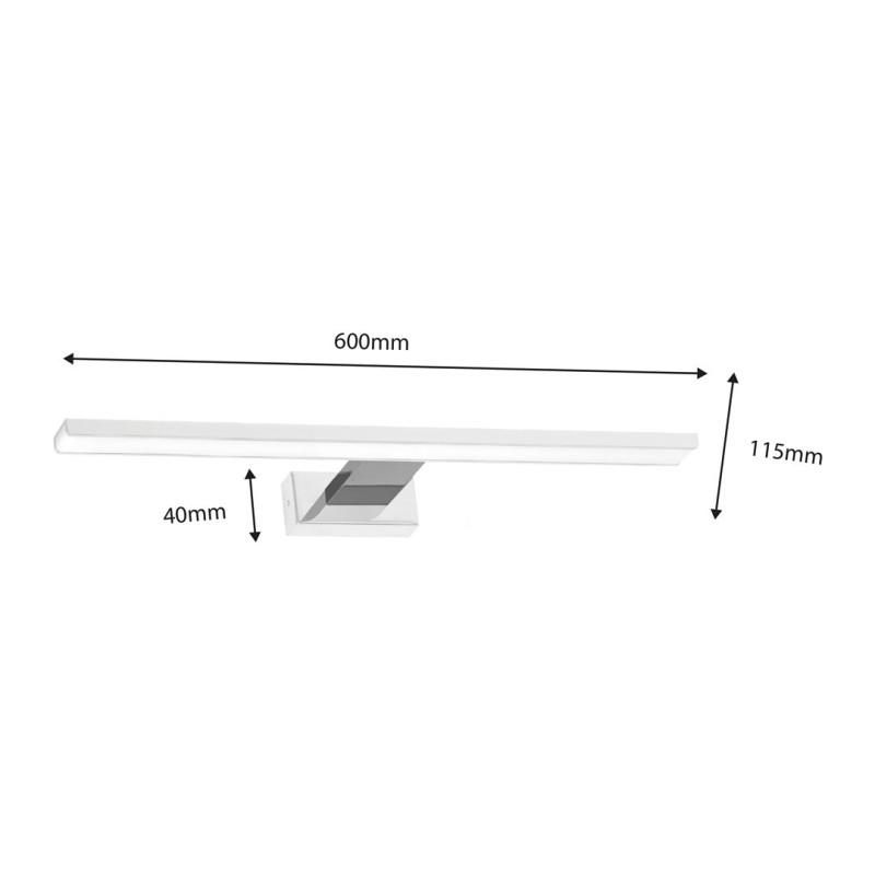 Applique murale SHINE barre métal 60cm blanc chromé LED blanc neutre 4000k 13,8W IP44 