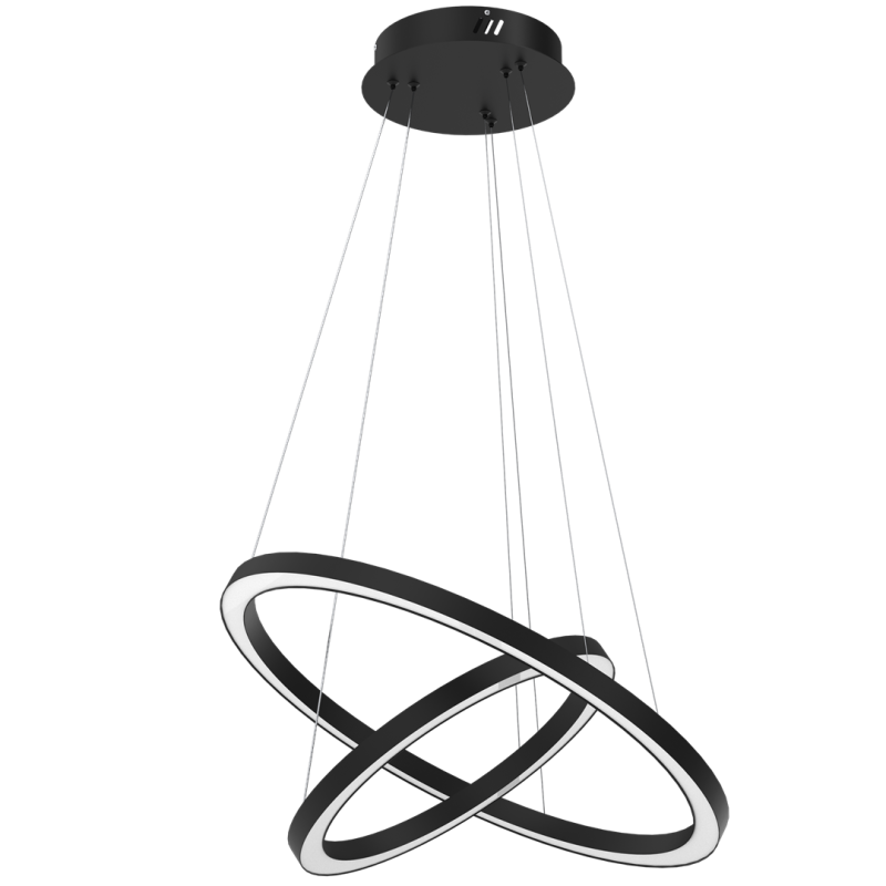 Suspension GALAXIA 2 cercles lumineux noir entrelacés LED blanc neutre 2760Lm 46W Design chic 