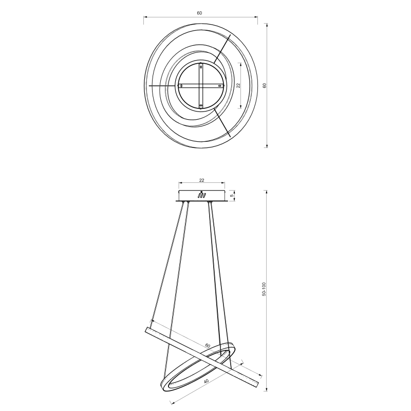 Suspension GALAXIA 2 cercles lumineux doré entrelacés LED blanc neutre 2760Lm 46W Design chic 