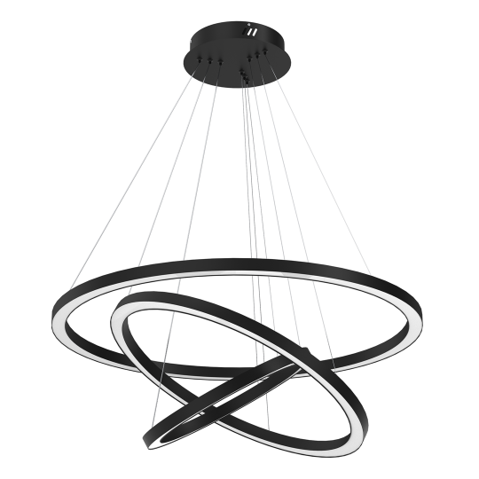Suspension GALAXIA 3 cercles lumineux noir entrelacés LED blanc neutre 5100Lm 85W Design chic 