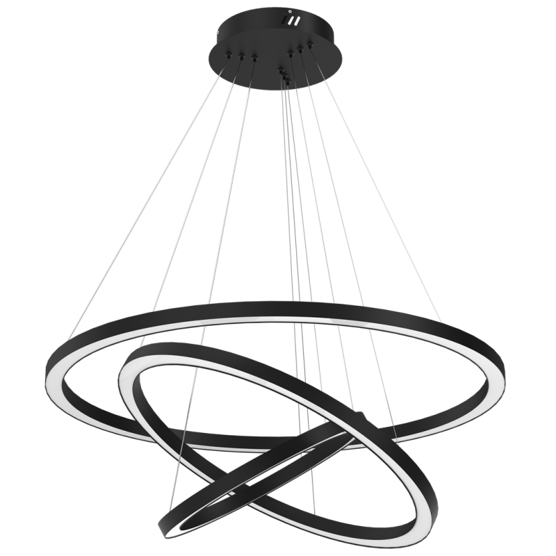 Suspension GALAXIA 3 cercles lumineux noir entrelacés LED blanc neutre 5100Lm 85W Design chic 