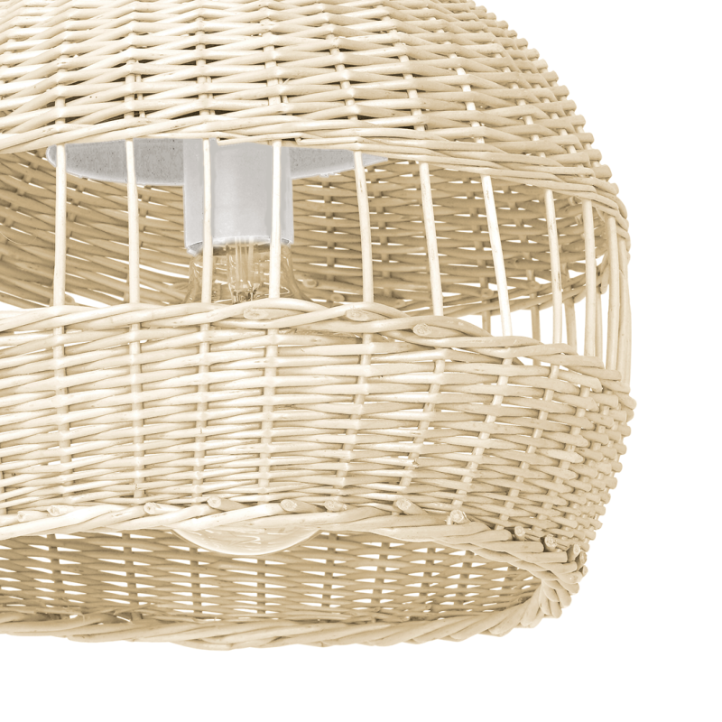 Suspension VIMINI abat-jour 29cm cloche rotin blanc E27 Nature Bohème 