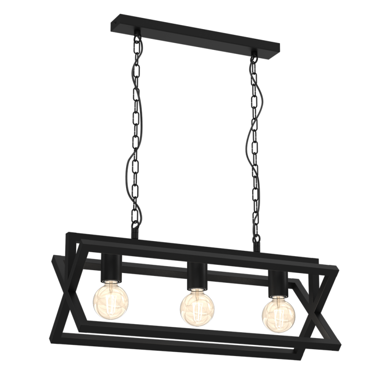 Suspension métal noir ARNOLD rectangulaire 75cm E27 Industriel 