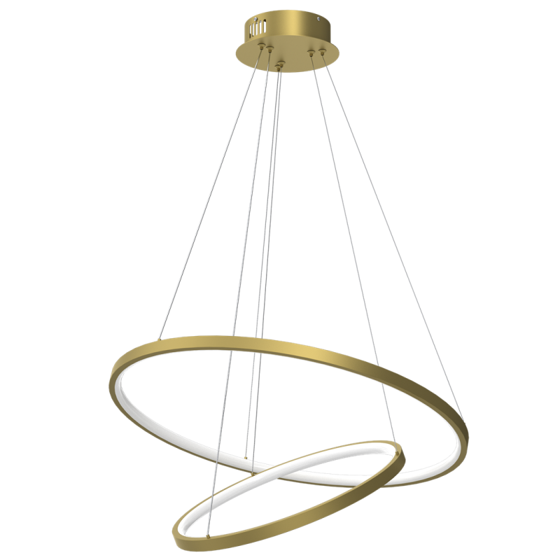 Suspension ROTONDA 2 cercles lumineux doré entrelacés LED blanc neutre 2550Lm 51W Design chic 