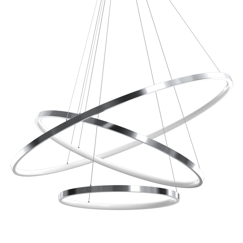 Suspension ROTONDA 3 cercles lumineux chromé entrelacés LED blanc neutre 4650Lm 93W Design chic 