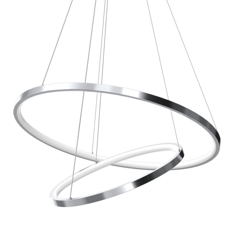 Suspension ROTONDA 2 cercles lumineux chromé entrelacés LED blanc neutre 2550Lm 51W Design chic 