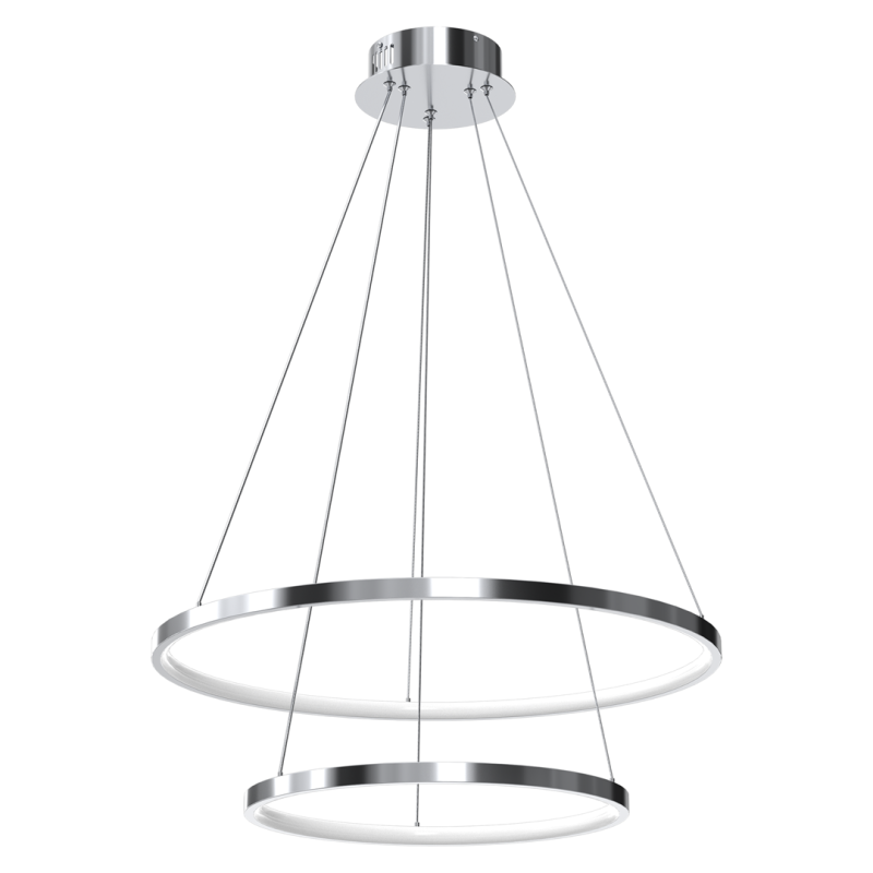 Suspension ROTONDA 2 cercles lumineux chromé entrelacés LED blanc neutre 2550Lm 51W Design chic 