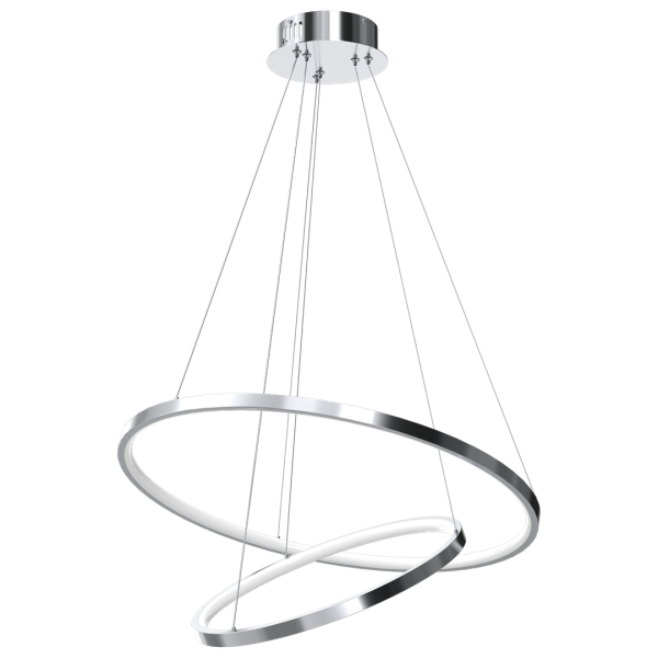 Suspension ROTONDA 2 cercles lumineux chromé entrelacés LED blanc neutre 2550Lm 51W Design chic 