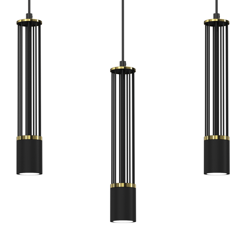 Suspension ESTILO 3 tubes métal noir ajouré détail doré U10 Minimaliste 