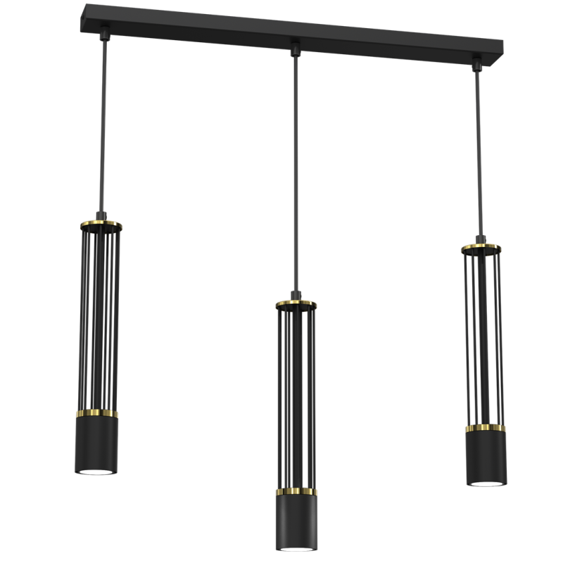 Suspension ESTILO 3 tubes métal noir ajouré détail doré U10 Minimaliste 