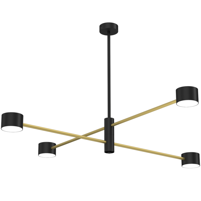 Plafonnier CROSS barres métal doré 4 abat-jour noir GX53 Industriel 