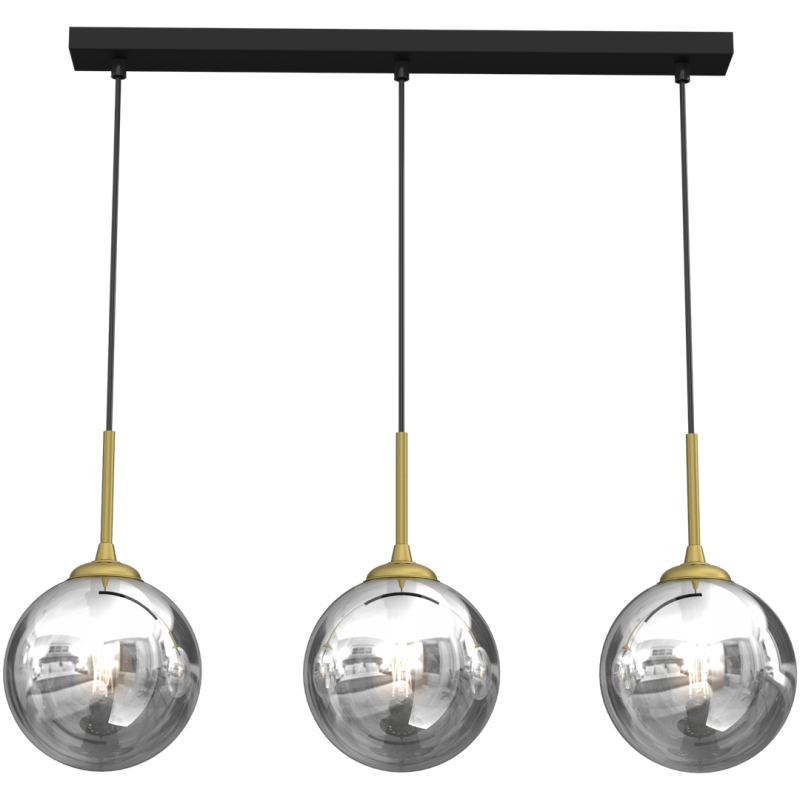 Suspension REFLEX 3 boules verre fumé miroir doré E14 et E27 Design chic 