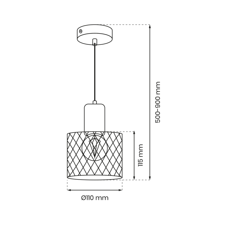 Suspension SOBRESA douille bois abat-jour métal noir ajouré E27 Industriel 