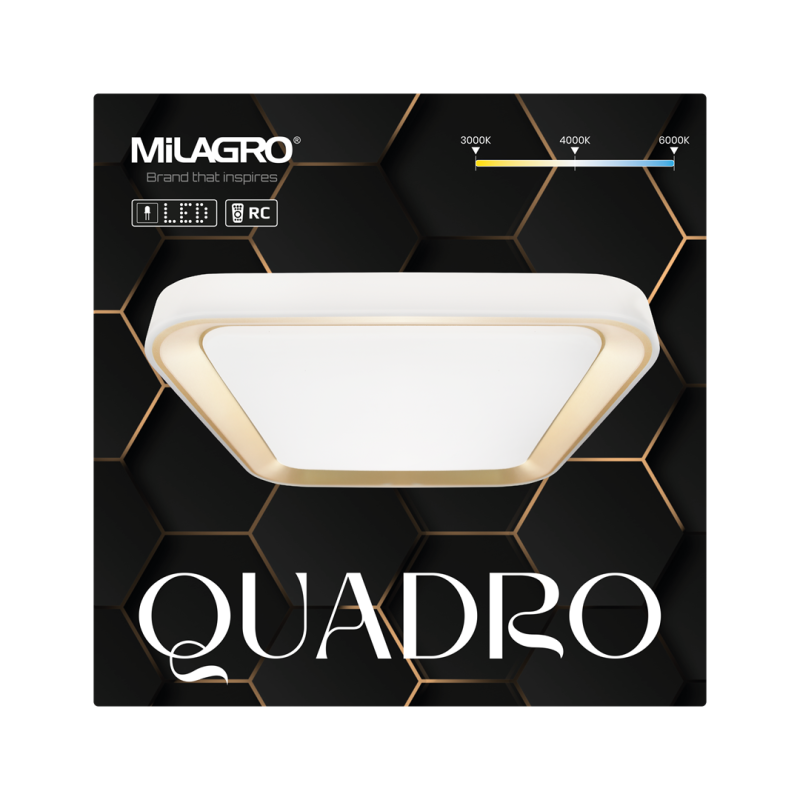 Plafonnier QUADRO 50cm carré doré LED 66W CCT 3000k à 6000k 7050lm 