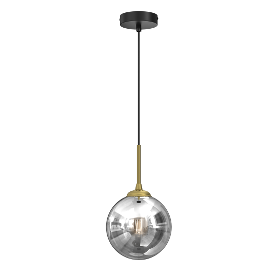 Suspension REFLEX 17cm boule verre fumé miroir doré E14 et E27 Design chic 
