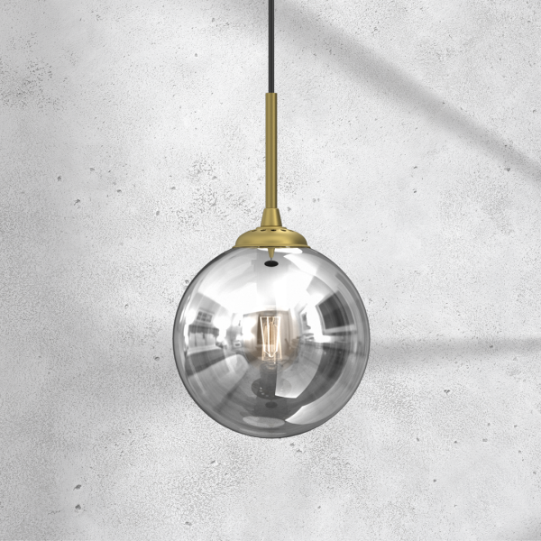 Suspension REFLEX 17cm boule verre fumé miroir doré E14 et E27 Design chic 