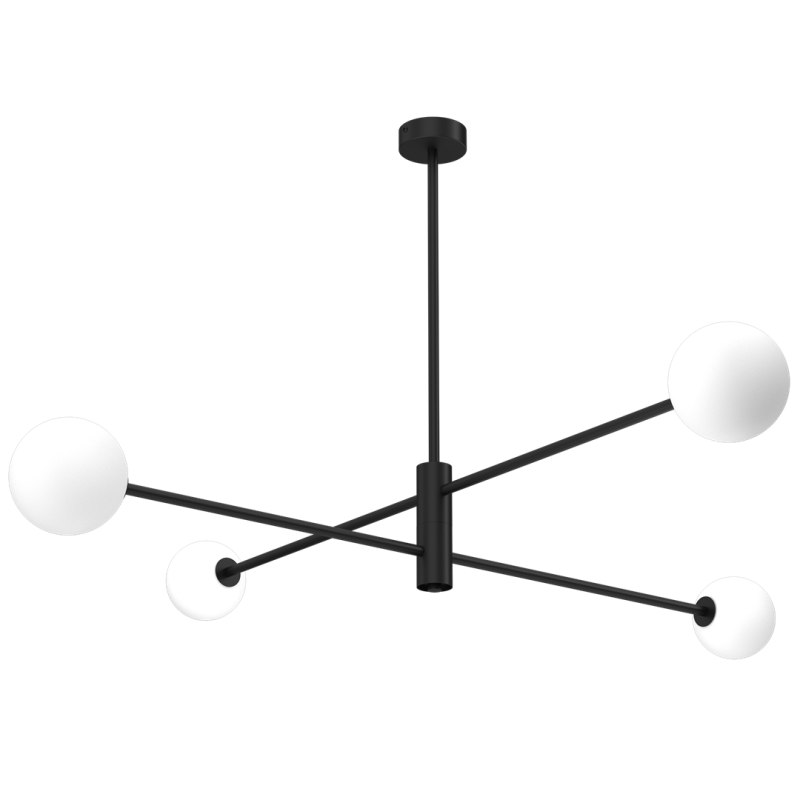 Plafonnier DORI barre métal noir 4 boules banches G9 Minimaliste 