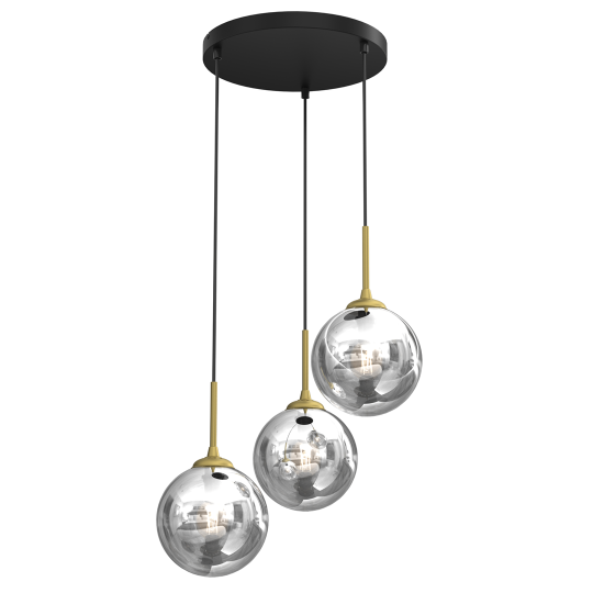 Suspension REFLEX 3 boules verre fumé miroir doré E14 et E27 Design chic 