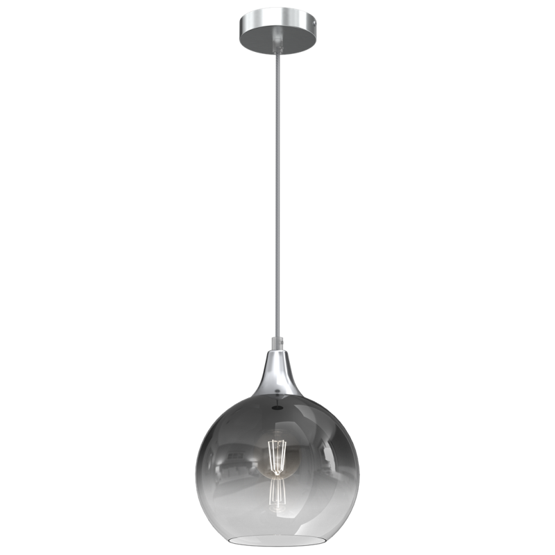 Suspension MONTE abat-jour 20cm goutte verre fumé et métal argenté E27 Design chic 