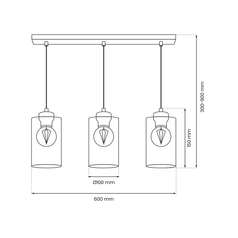 Suspension CHIC 3 abat-jour verre fumé douille doré E27 base métal noir Industriel 