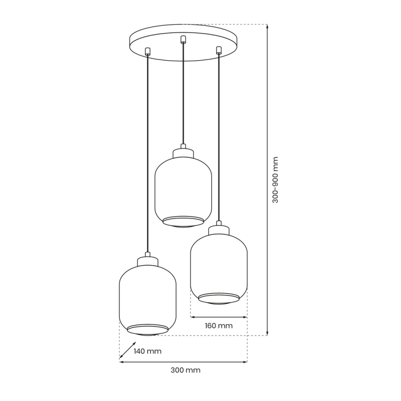 Suspension SOFIA 3 douilles abat-jour verre fumé E27 base ronde métal noir Design chic 