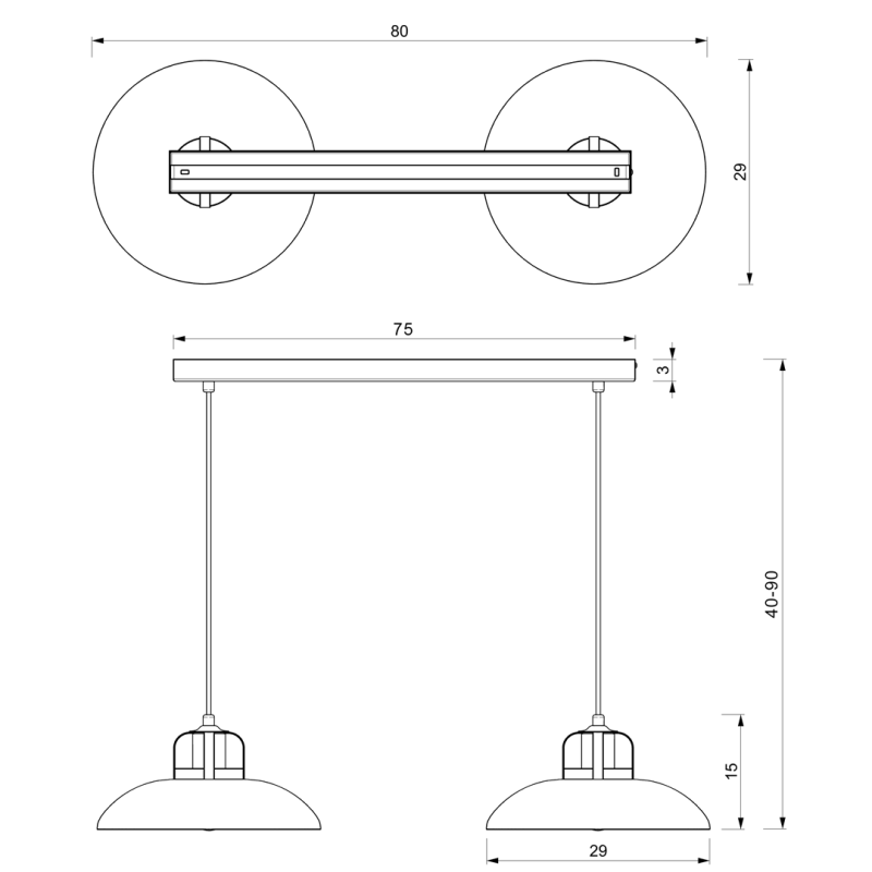 Suspension FELIX 2 Cloches métal vert intérieur doré E27 Industriel 