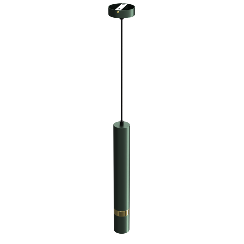 Suspension JOKER tube métal vert anneau doré GU10 Minimaliste 