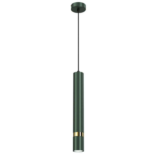Suspension JOKER tube métal vert anneau doré GU10 Minimaliste 