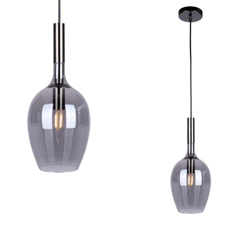 Suspension LUGANO abat-jour goutte verre gris fumé et métal chromé E14 Design chic 