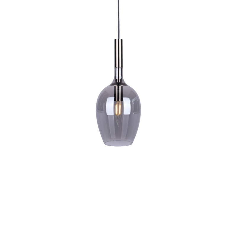 Suspension LUGANO abat-jour goutte verre gris fumé et métal chromé E14 Design chic 