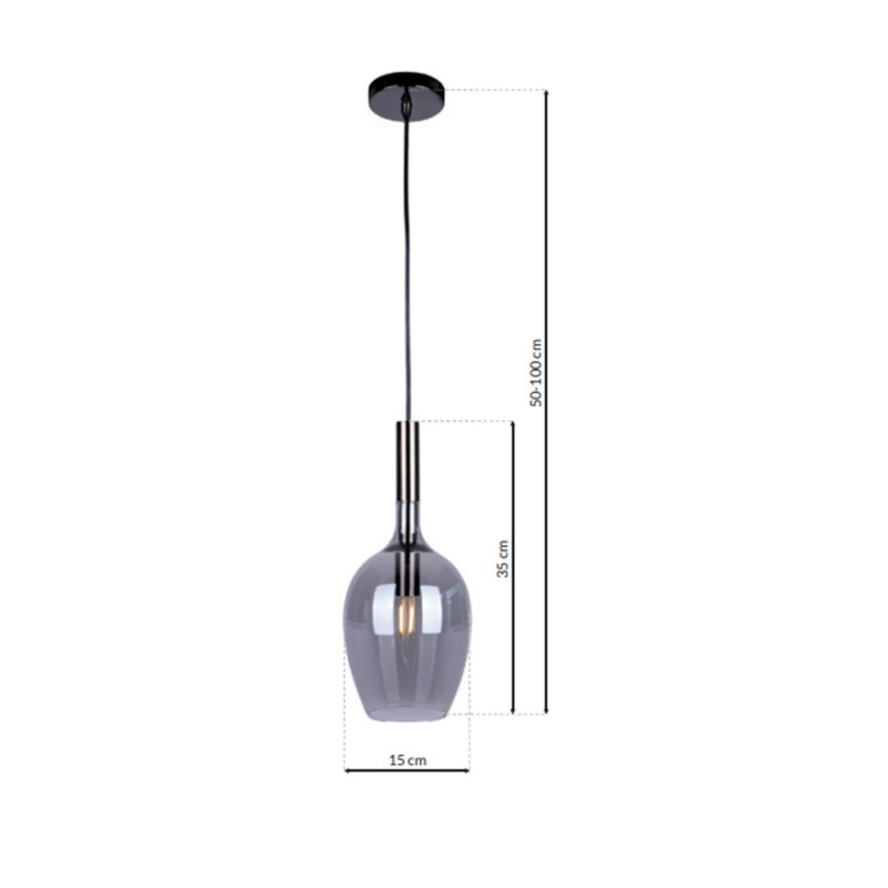 Suspension LUGANO abat-jour goutte verre gris fumé et métal chromé E14 Design chic 