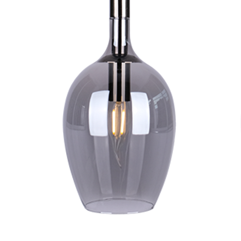 Suspension LUGANO 3 abat-jour goutte verre gris fumé et métal chromé E14 Design chic 