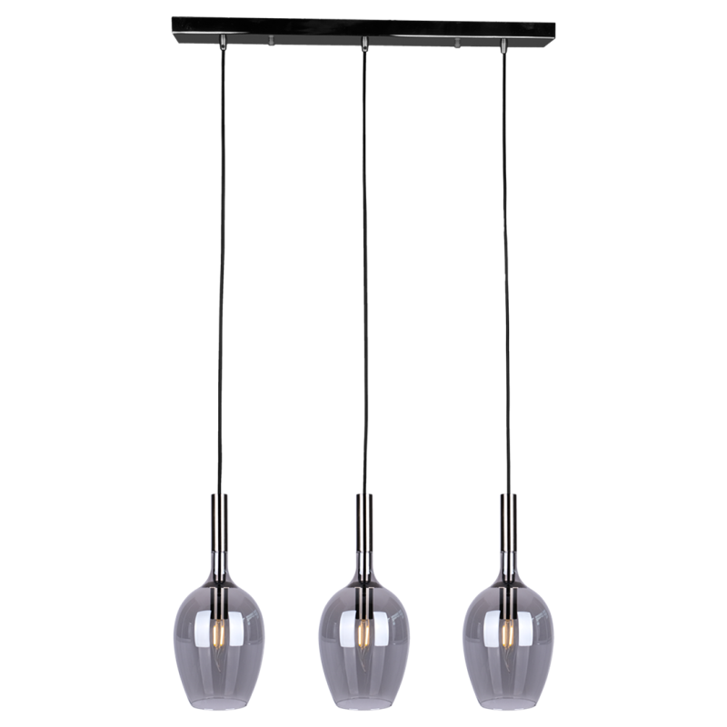 Suspension LUGANO 3 abat-jour goutte verre gris fumé et métal chromé E14 Design chic 