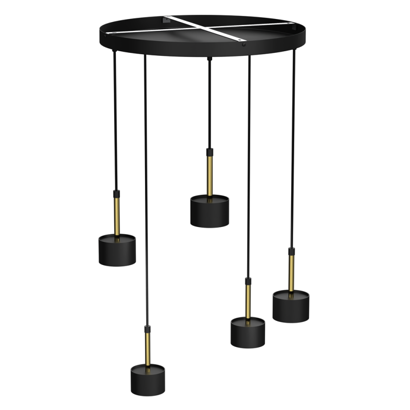 Suspension ARENA 5 abat-jour cylindriques métal noir et doré base ronde GX53 Design chic 