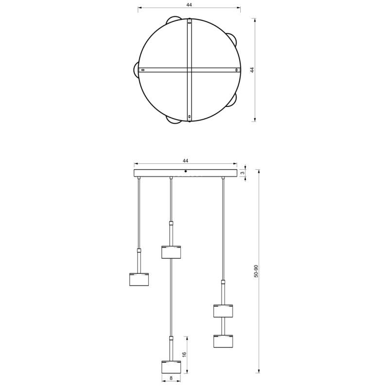 Suspension ARENA 5 abat-jour cylindriques métal noir et doré base ronde GX53 Design chic 