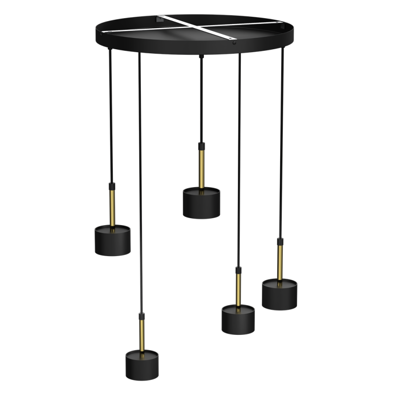 Suspension ARENA 5 abat-jour cylindriques métal noir et doré base ronde GX53 Design chic 