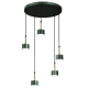 Suspension ARENA 5 abat-jour cylindriques métal vert et doré base ronde GX53 Design chic 